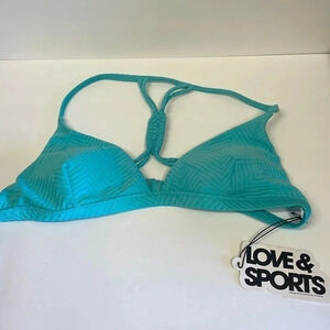 Love & Sports Teal Fabrc Bikini Racerback Swim Top